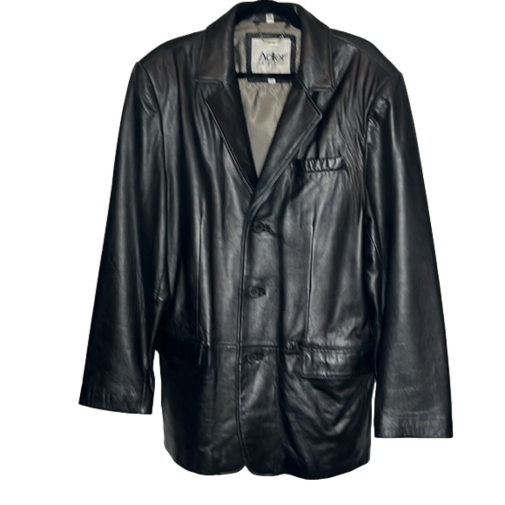 Adler genuine black leather coat size 42